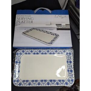 Le Regalo Stoneware Serving Platter Blue white oven microwave freezer safe NEW